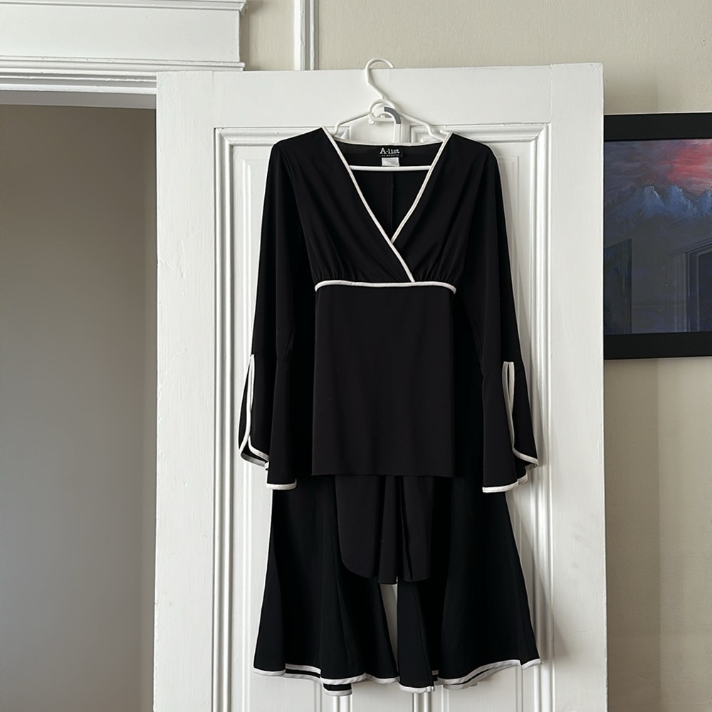 Black and white contrast stitch vintage flowy set